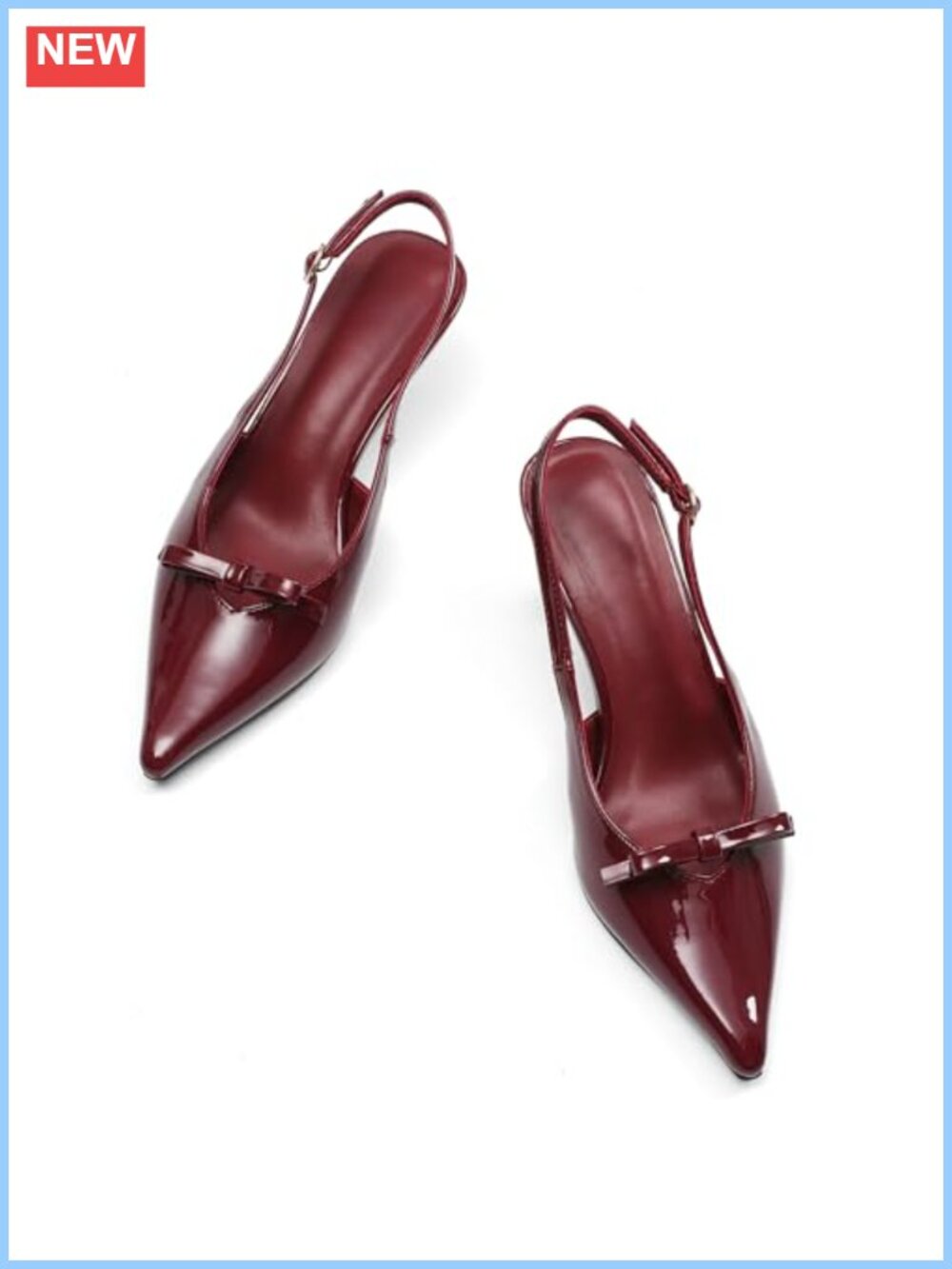 Kitten Heels with Bow Slingback Pumps Faux Leather Pointed Toe - Picture 3 of 6